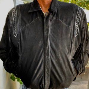 Black Suede Fringed Western Style Jacket
